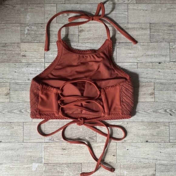 Xhilaration, Copper/Rust Knit, Strappy, Halter Style, Bikini Top - Picture 6 of 15